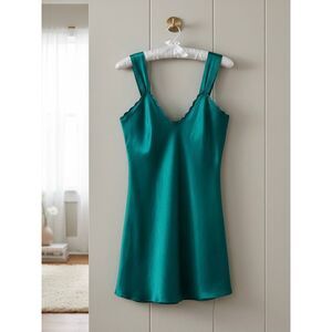 Vintage 90’s Nordstrom Sexy Teal Silk Short Nightgown Sz L